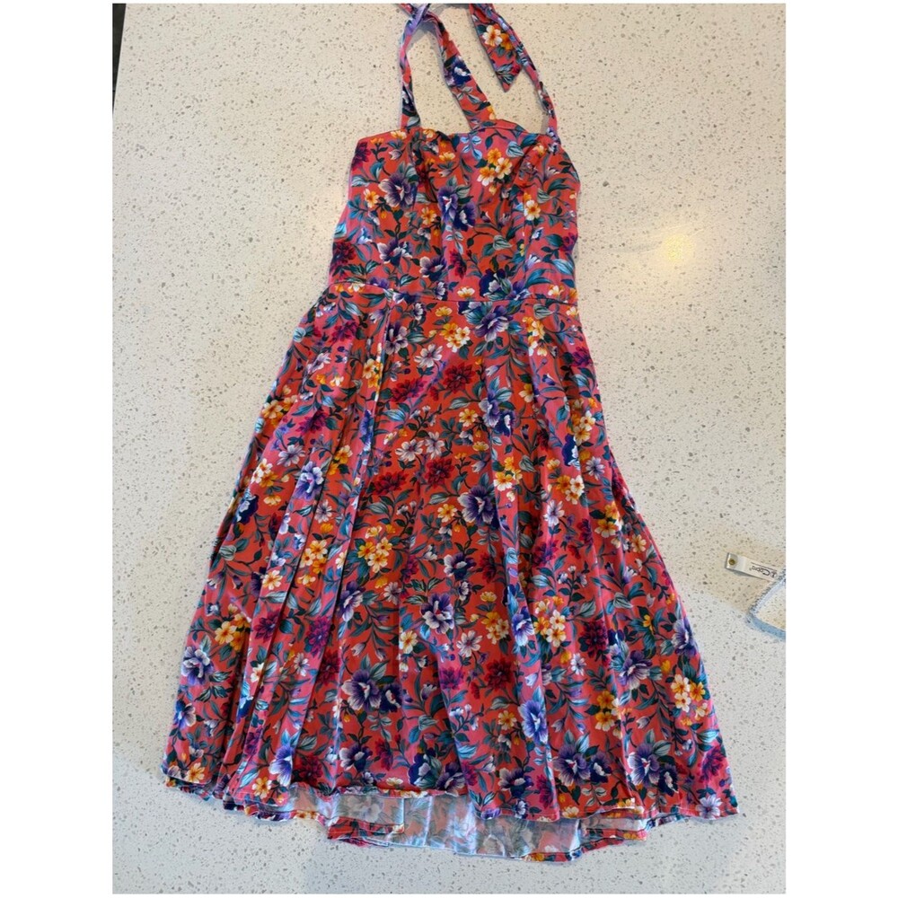 Hearts & Roses Halter-Neck Midi Dress in Coral Floral 8